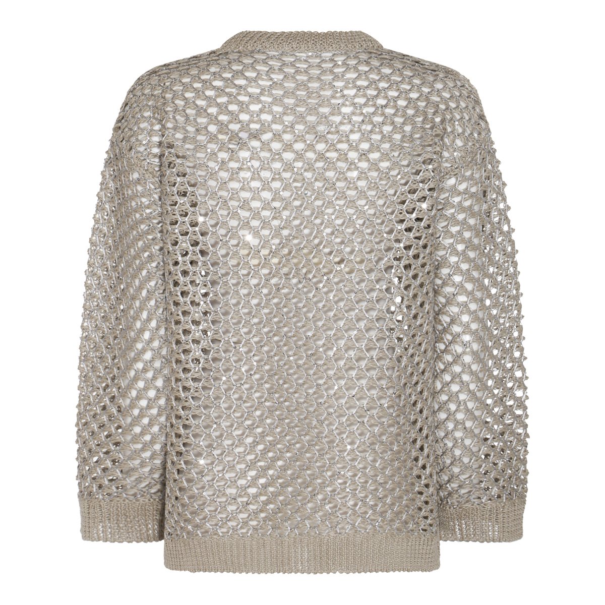 Valentino Ecru Linen Knitwear Sweater With Textured Open-Weave Design Grijs
