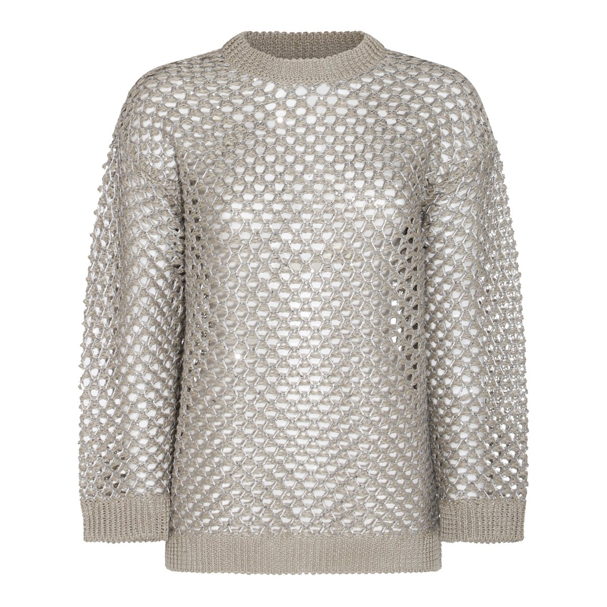 Valentino Ecru Linen Knitwear Sweater With Textured Open-Weave Design Grijs