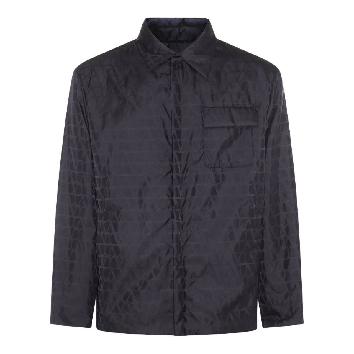 Valentino Geometric Patterned Black Jacket With Classic Collar And Concealed Closure Zwart