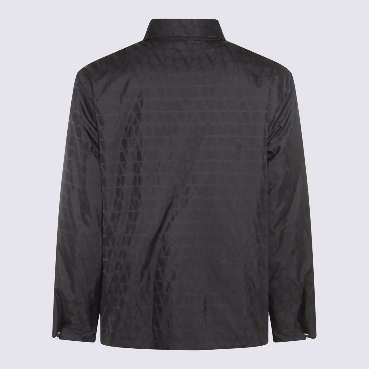 Valentino Geometric Patterned Black Jacket With Classic Collar And Concealed Closure Zwart