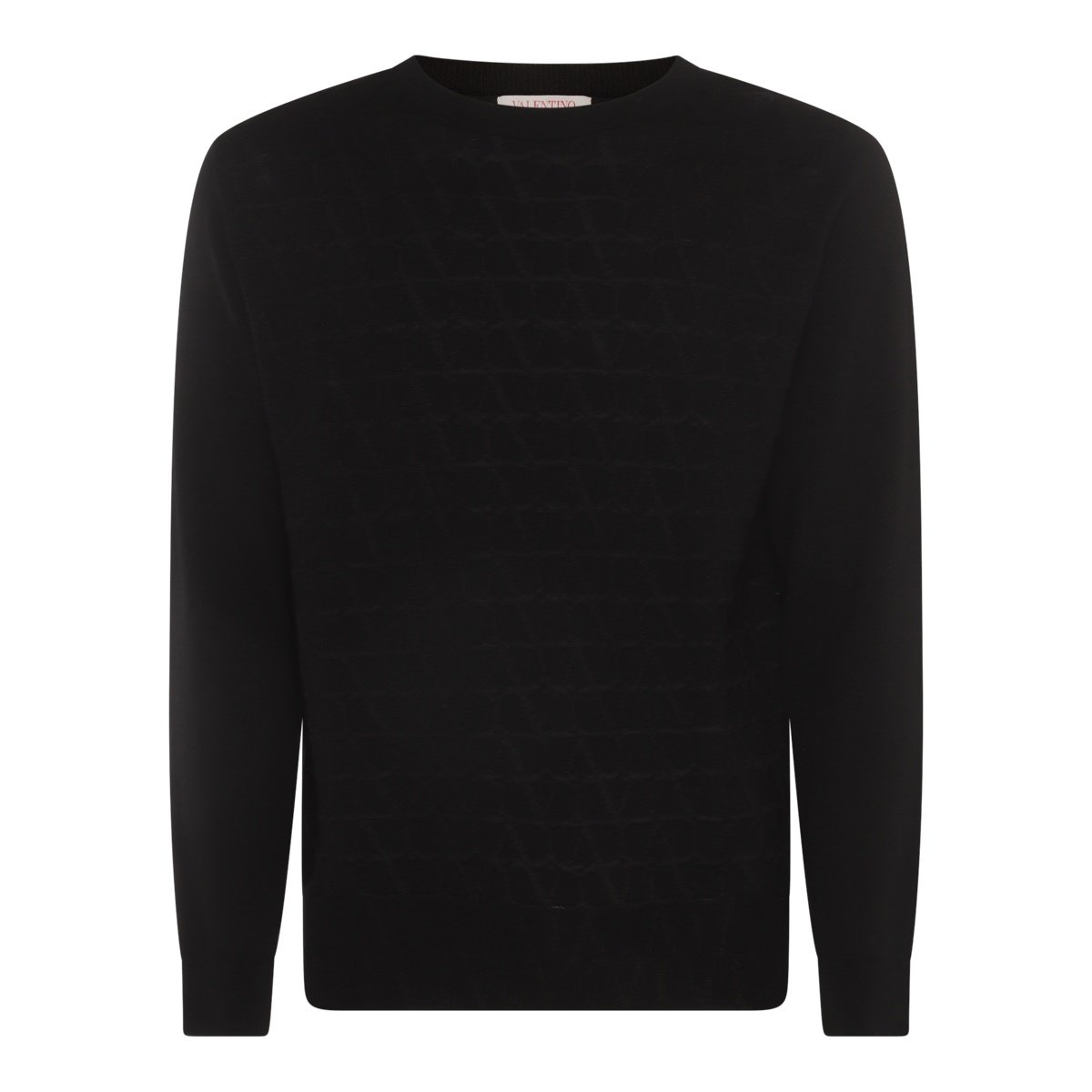 Valentino Textured Black Wool Jumper With Ribbed Detail Zwart