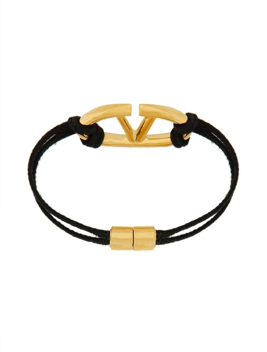 Valentino Valentino Garavani V-Logo Cotton Bracelet Zwart