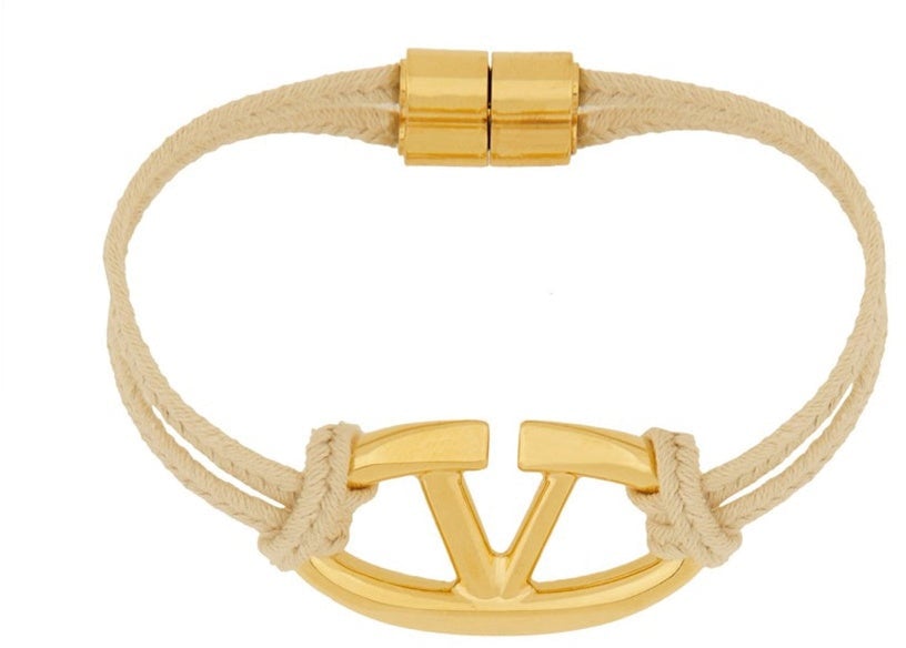 Valentino Valentino Garavani VLogo Cotton Bracelet Beige