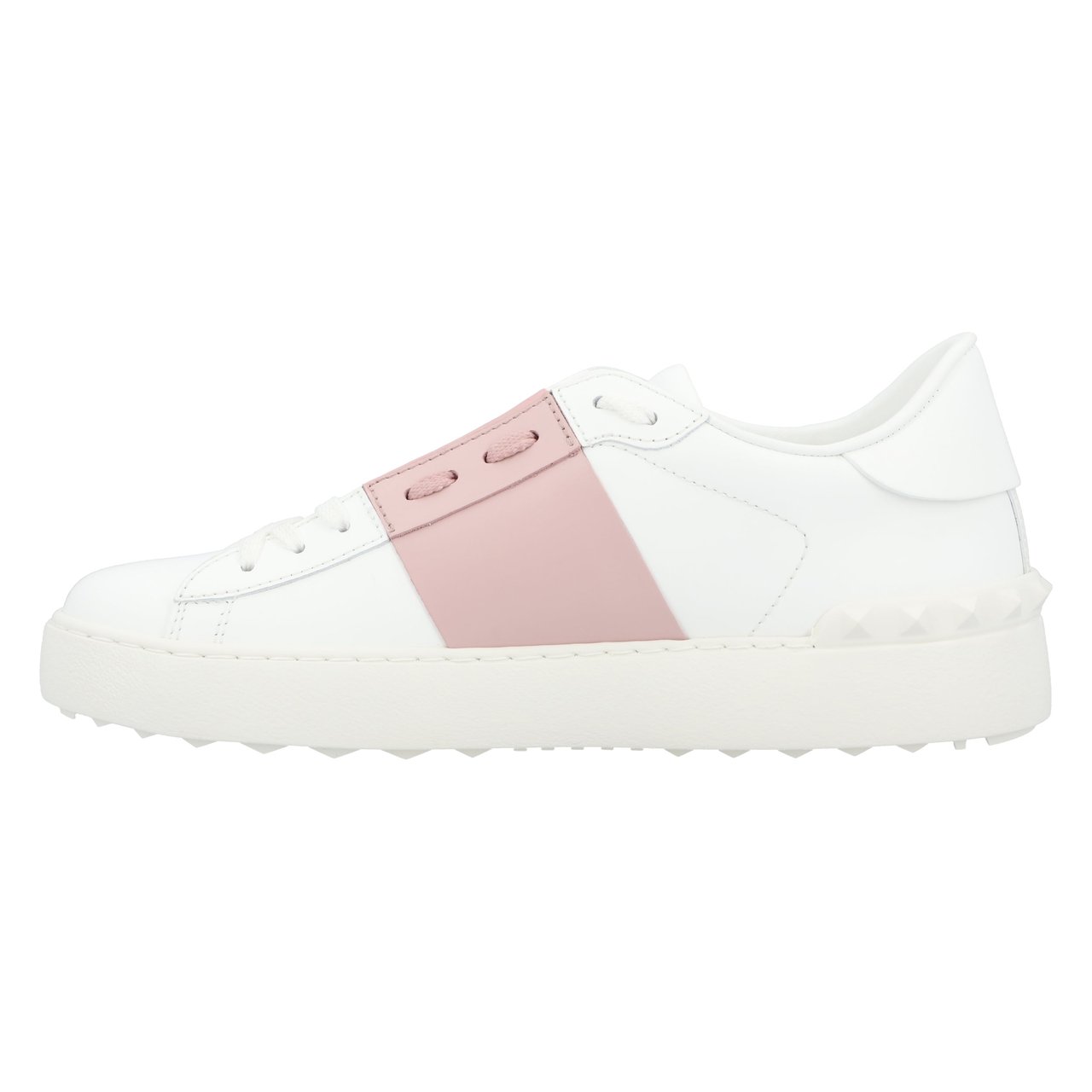 Valentino Calfskin Sneakers With Contrasting Band And Rubber Studs Neutraal