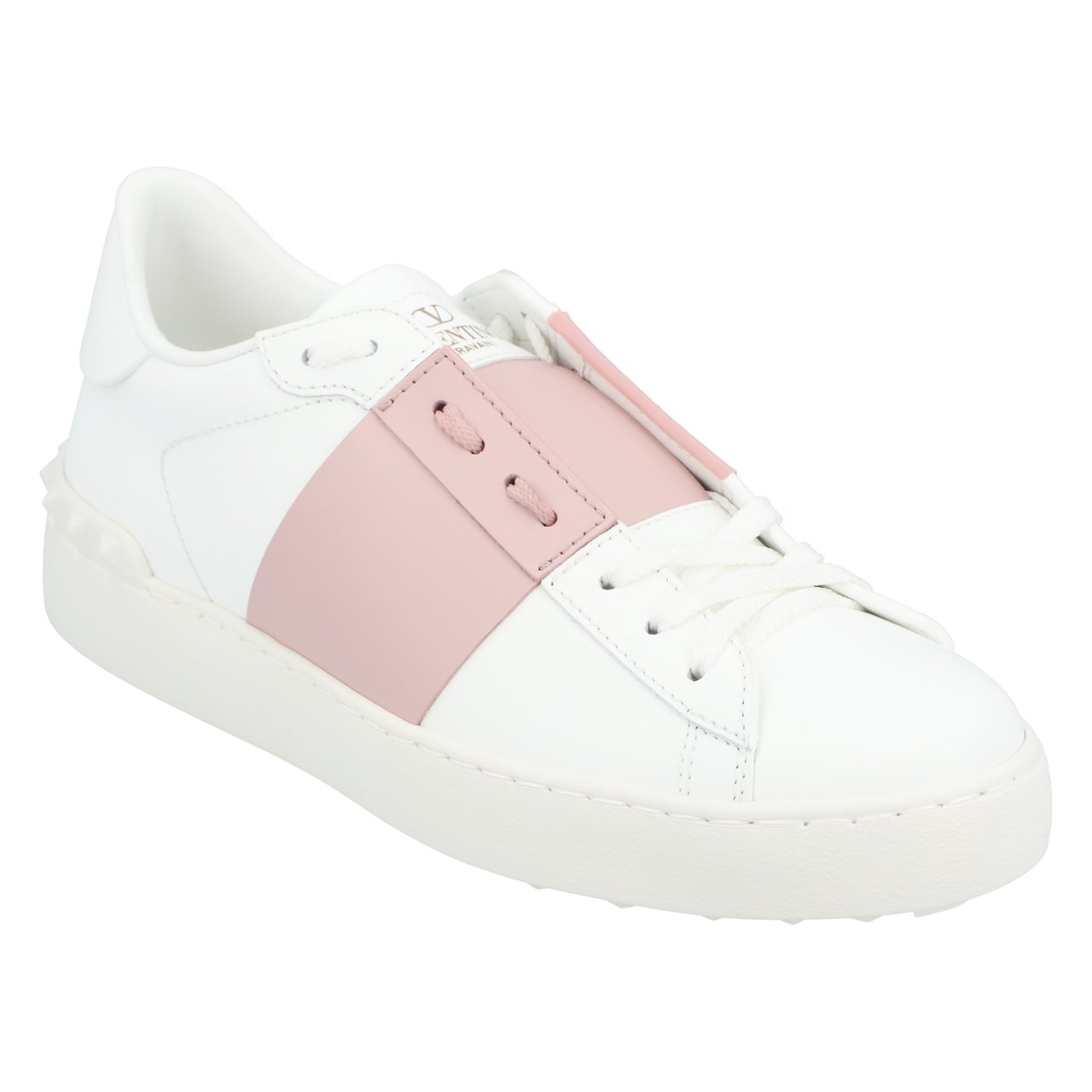 Valentino Calfskin Sneakers With Contrasting Band And Rubber Studs Neutraal