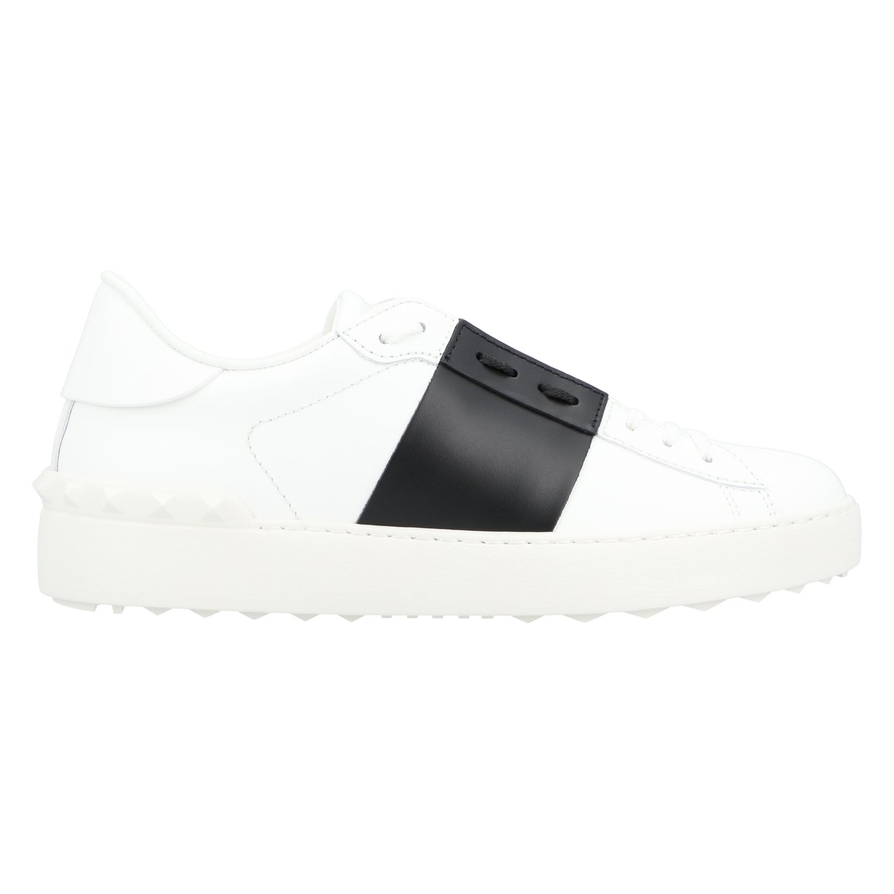Valentino Calfskin Sneakers With Contrasting Bands And Rubber Studs Wit