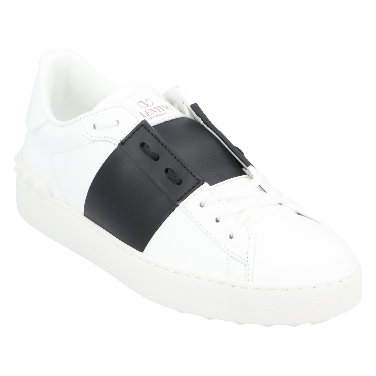 Valentino Calfskin Sneakers With Contrasting Bands And Rubber Studs Wit