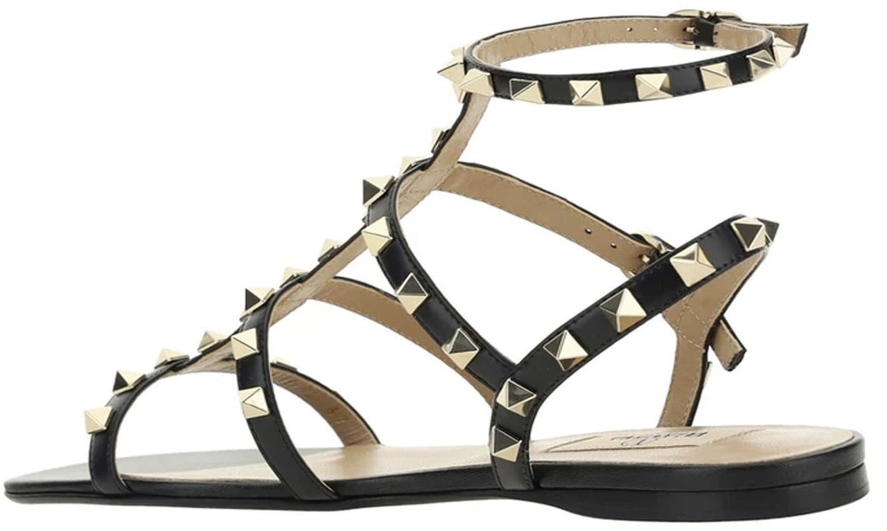 Valentino Valentino Garavani Rockstud Leather Sandals Zwart