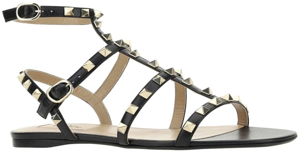Valentino Valentino Garavani Rockstud Leather Sandals Zwart