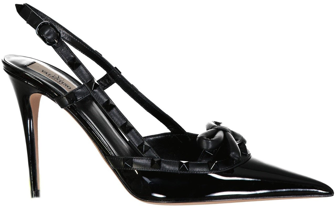 Valentino Valentino Garavani Rockstud Leather Slingback Pumps Zwart
