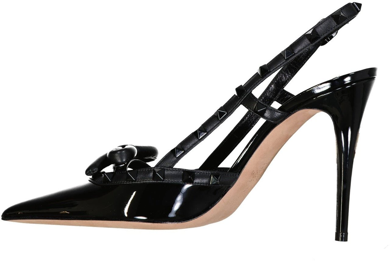 Valentino Valentino Garavani Rockstud Leather Slingback Pumps Zwart