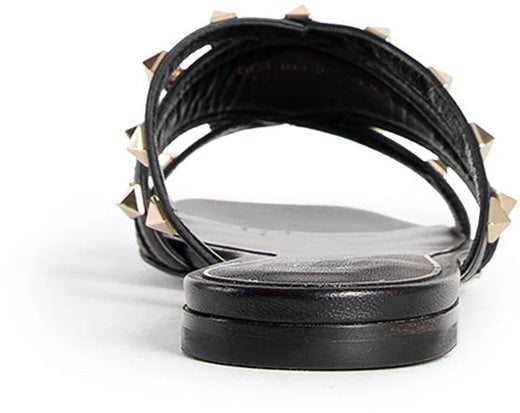 Valentino Valentino Garavani Rockstud Leather Flat Sandals Zwart