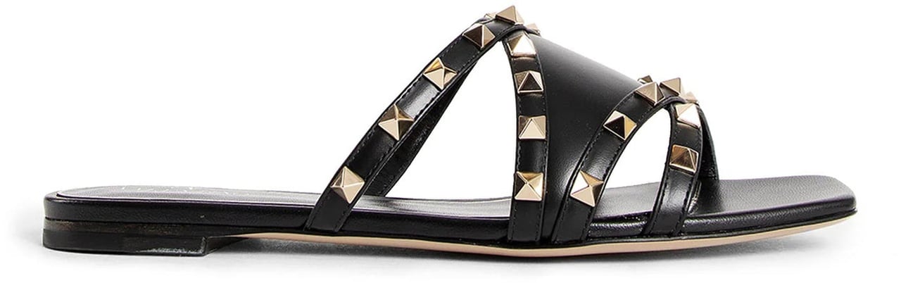 Valentino Valentino Garavani Rockstud Leather Flat Sandals Zwart