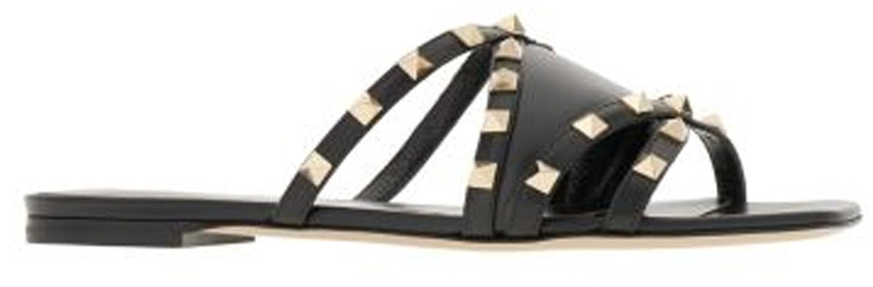 Valentino Valentino Garavani Rockstud Leather Flat Sandals Zwart