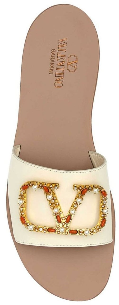Valentino Valentino Garavani Vlogo Leather Flat Sandals Wit