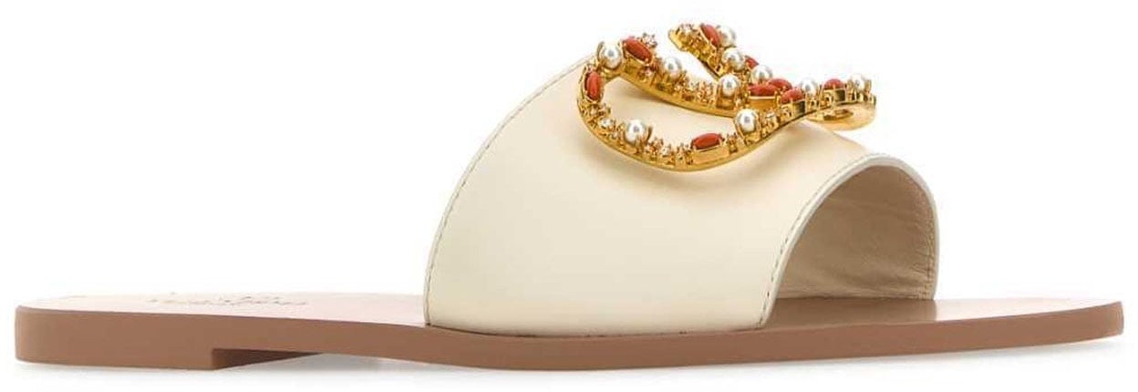 Valentino Valentino Garavani Vlogo Leather Flat Sandals Wit