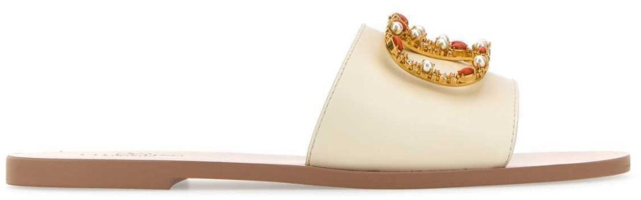 Valentino Valentino Garavani Vlogo Leather Flat Sandals Wit