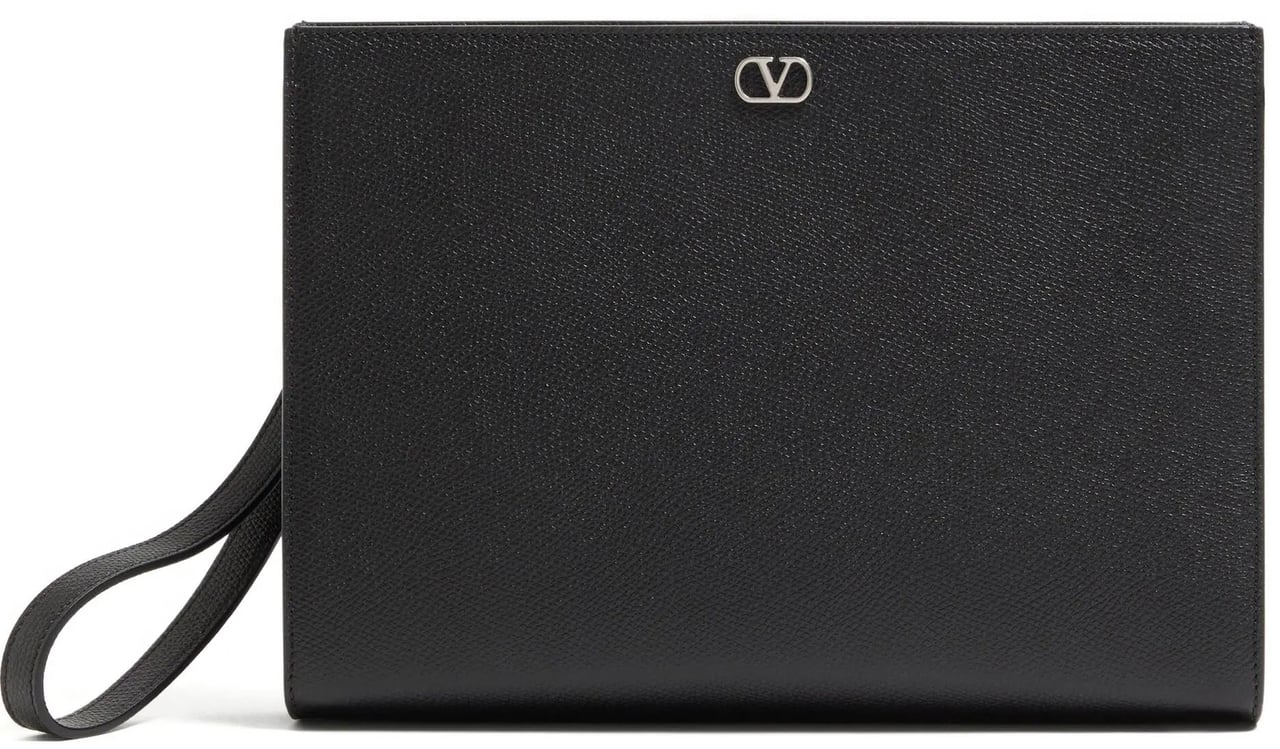 Valentino Black Pouch Vlogo Signature Leather Clutches Zwart