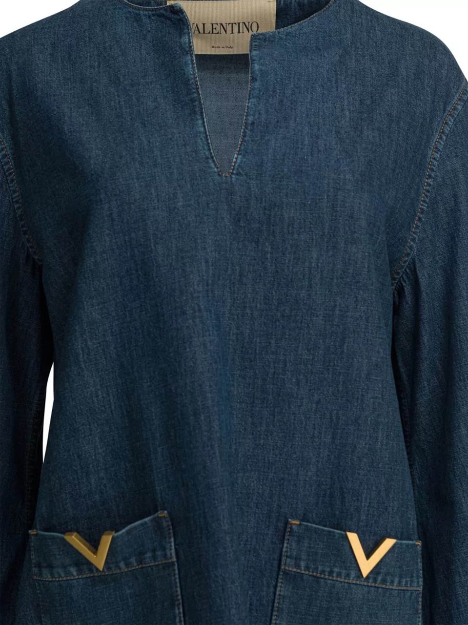 Valentino Indigo V-Notch Neckline Denim Tunic Dress Zwart
