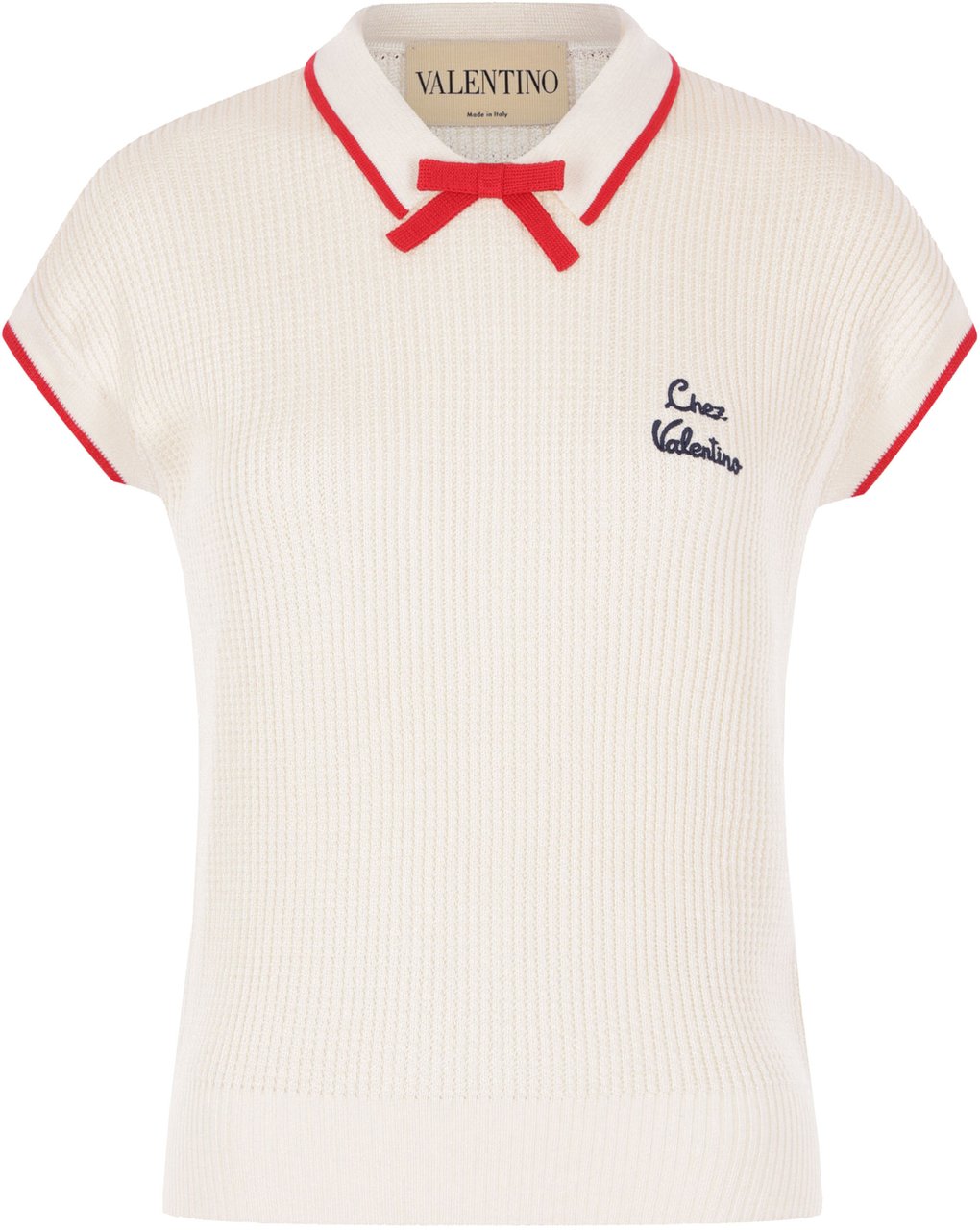 Valentino Ribbed Short-Sleeved Knit Bow Detail Top Neutraal