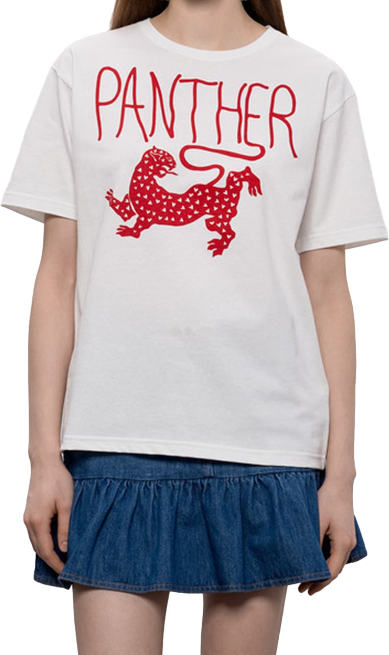 Valentino White Relaxed-Fit Panther Graphic T-shirt Wit