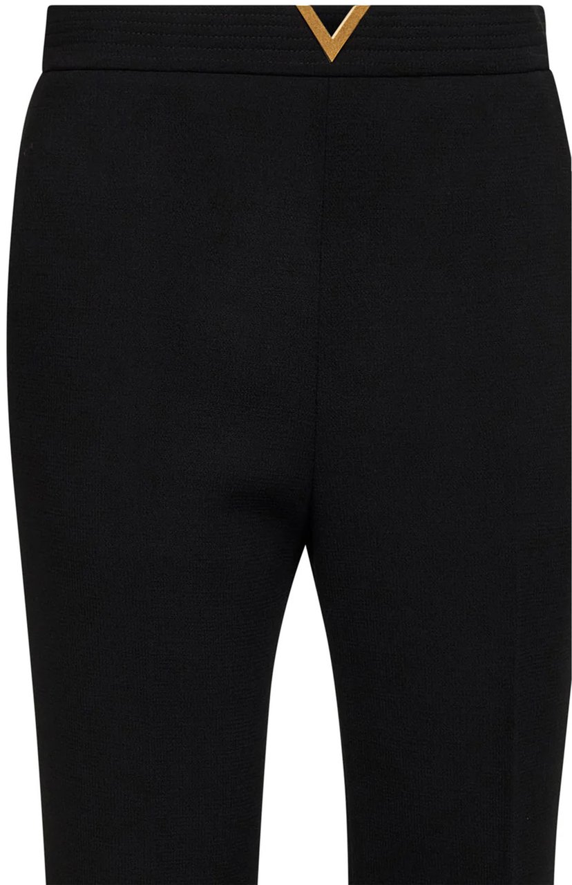 Valentino Black Tailored Wool V-Waistband Cropped Pants Zwart