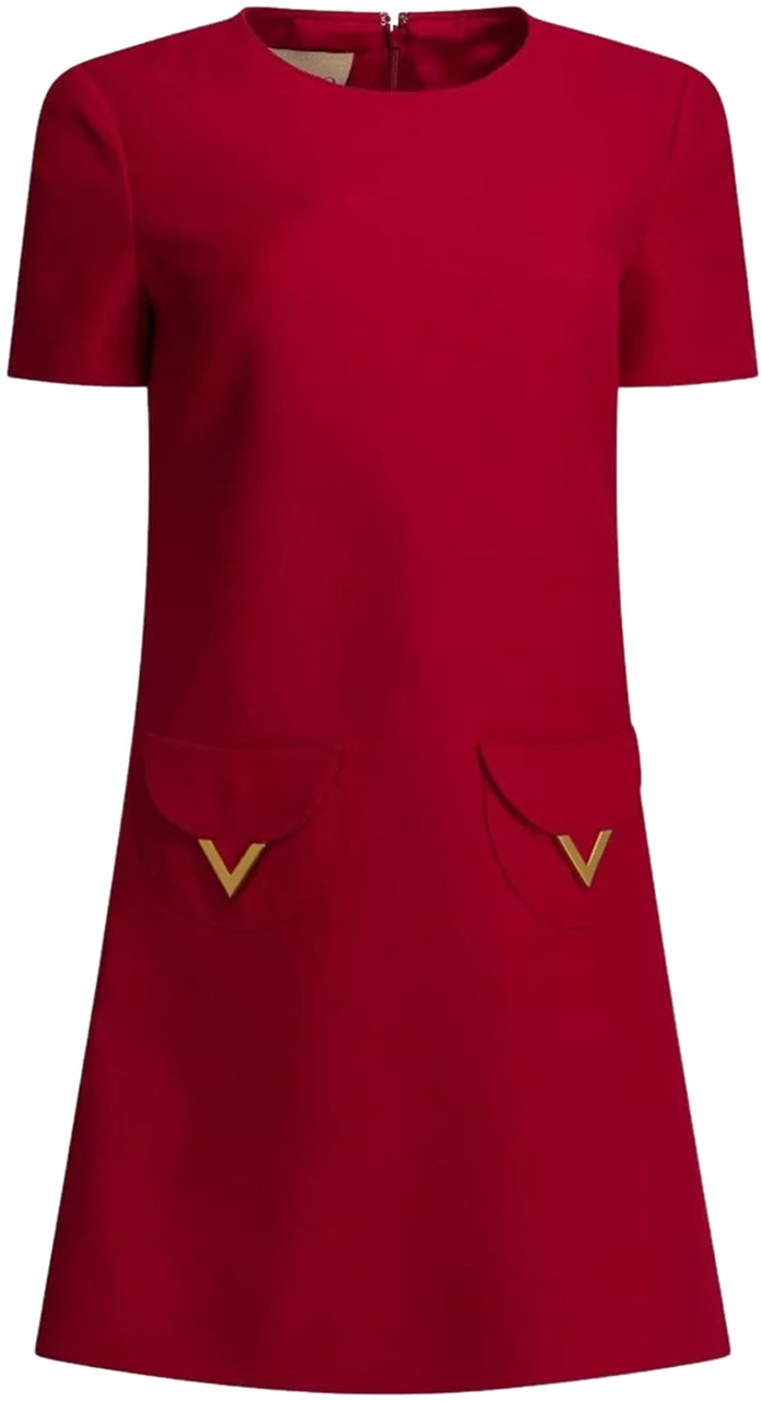 Valentino Red V-Gold Detail Flared Mini Dress Rood