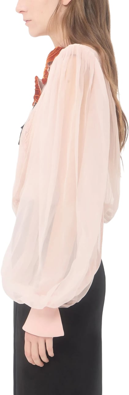 Valentino Neutral Sheer Velvet Floral Applique Blouse Neutraal