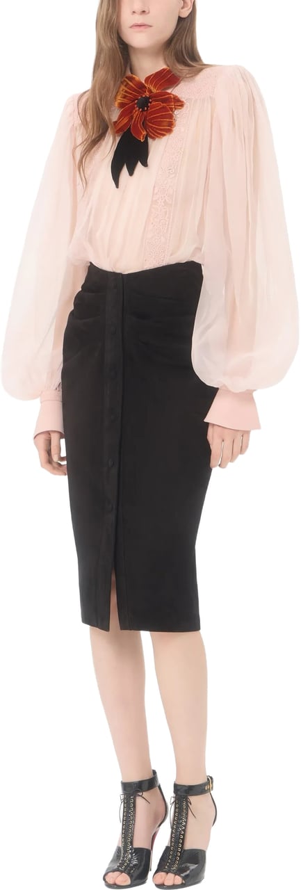 Valentino Neutral Sheer Velvet Floral Applique Blouse Neutraal