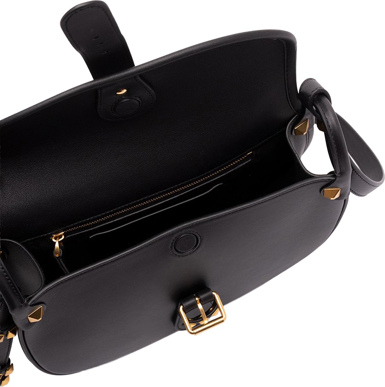 Valentino Black Curved Leather Pyramid Stud Bag Zwart