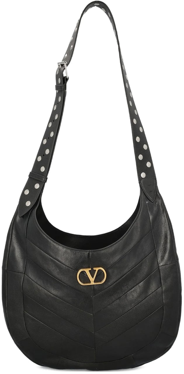 Valentino Black Hoboho Chevron Nappa Leather Bag Zwart