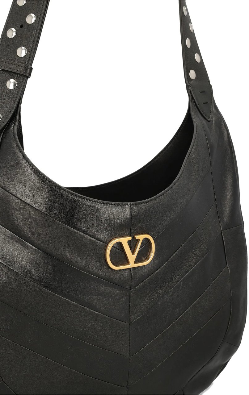 Valentino Black Hoboho Chevron Nappa Leather Bag Zwart
