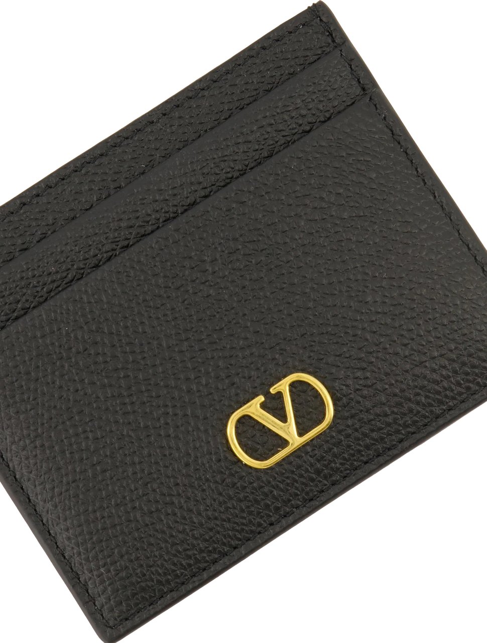 Valentino Black Vlogo Signature Textured Leather Case Zwart
