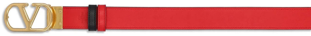 Valentino Black/Red Reversible Vlogo Signature Leather Belt Zwart