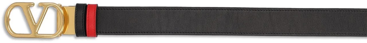 Valentino Black/Red Reversible Vlogo Signature Leather Belt Zwart