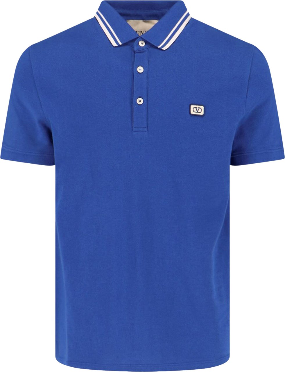 Valentino Blue Short-Sleeved Double Stripe Cotton Polo Blauw