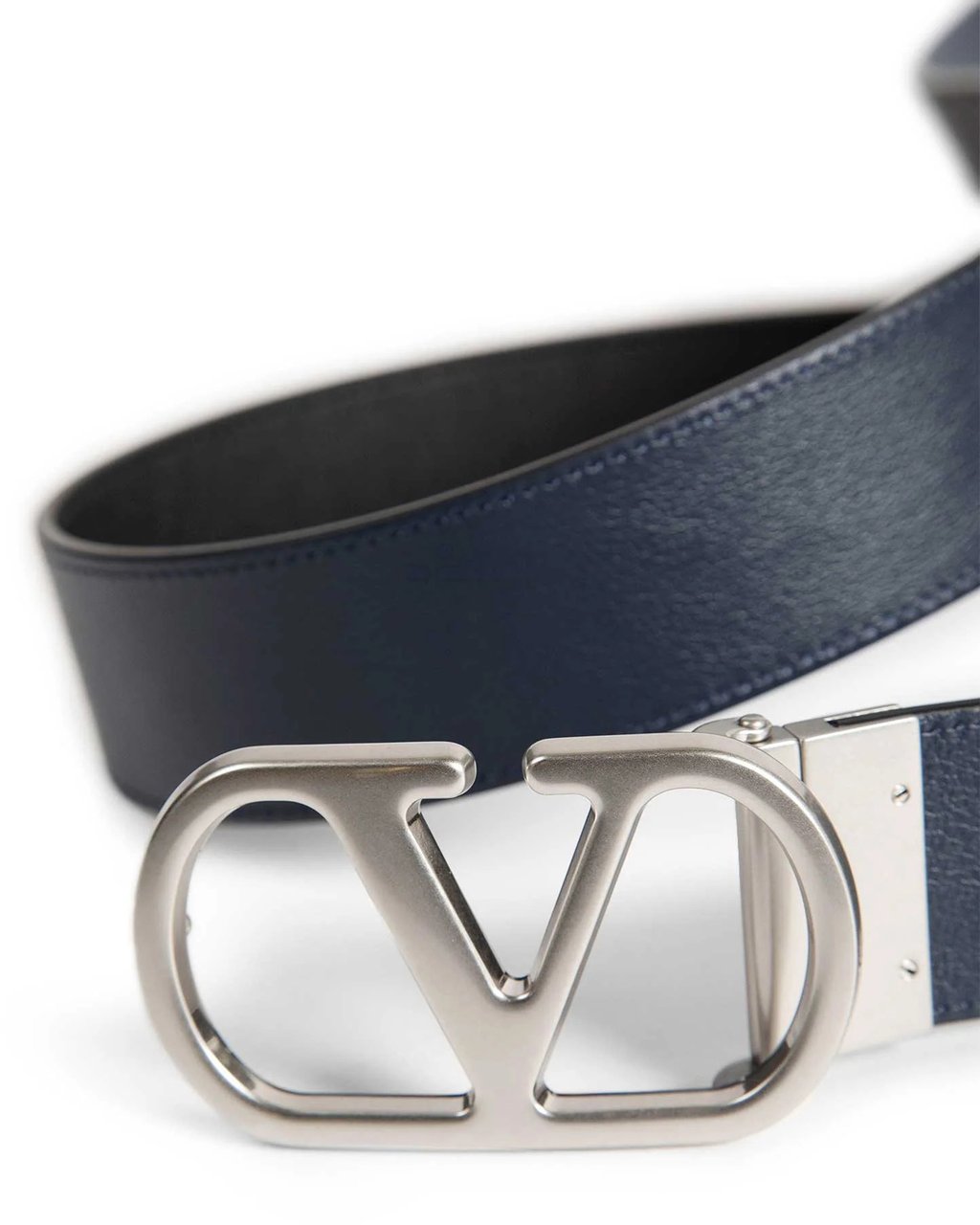 Valentino Black/Navy Reversible Silver-tone Logo Buckle Belt Zwart