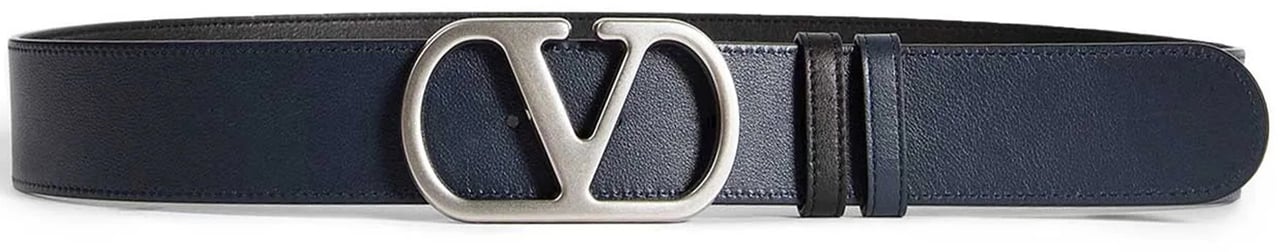 Valentino Black/Navy Reversible Silver-tone Logo Buckle Belt Zwart