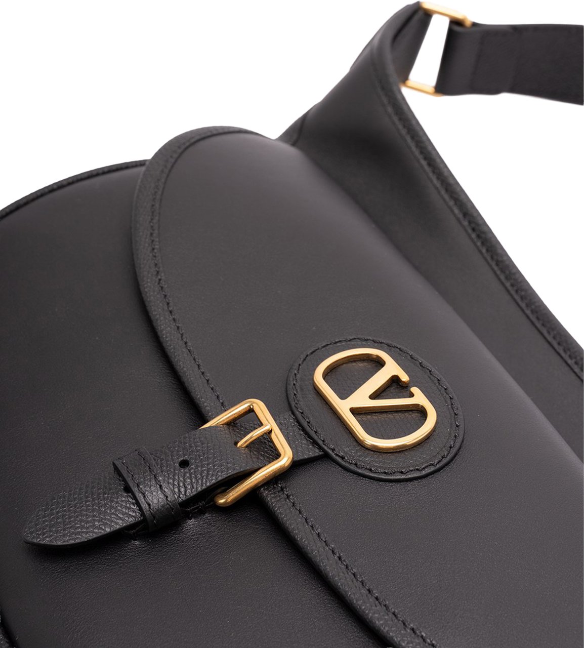 Valentino Black Curved Flap Logo Belt Bag Zwart