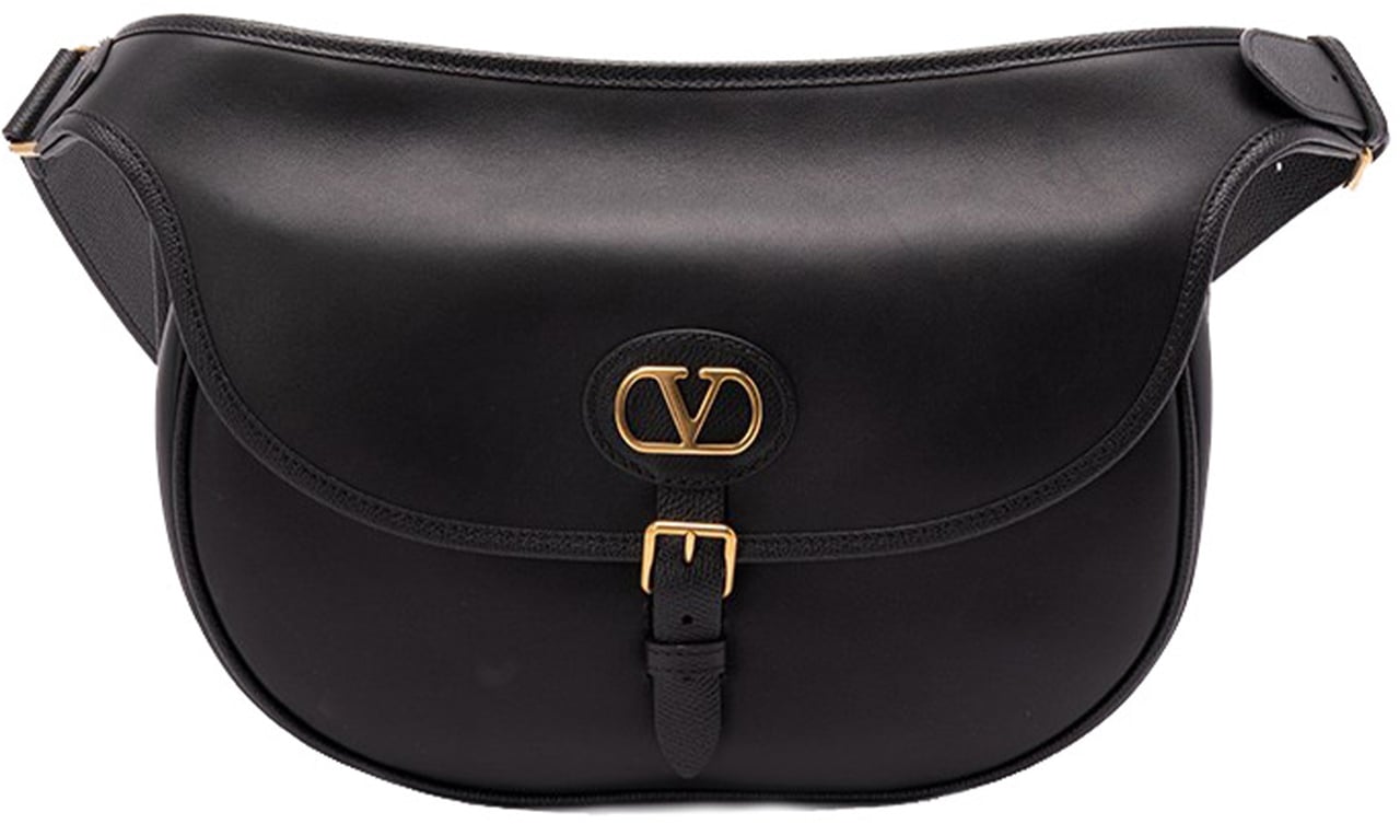 Valentino Black Curved Flap Logo Belt Bag Zwart