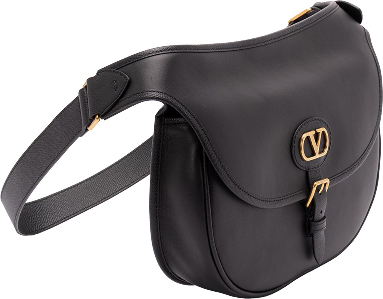 Valentino Black Curved Flap Logo Belt Bag Zwart
