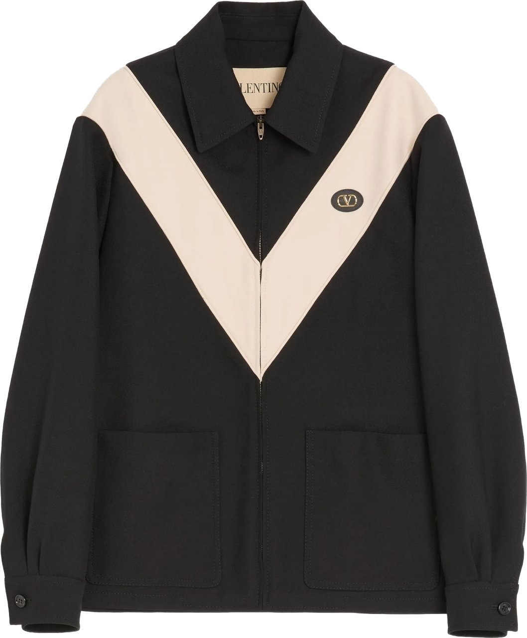 Valentino Black V-Shaped Contrast Panel Zip Jacket Zwart