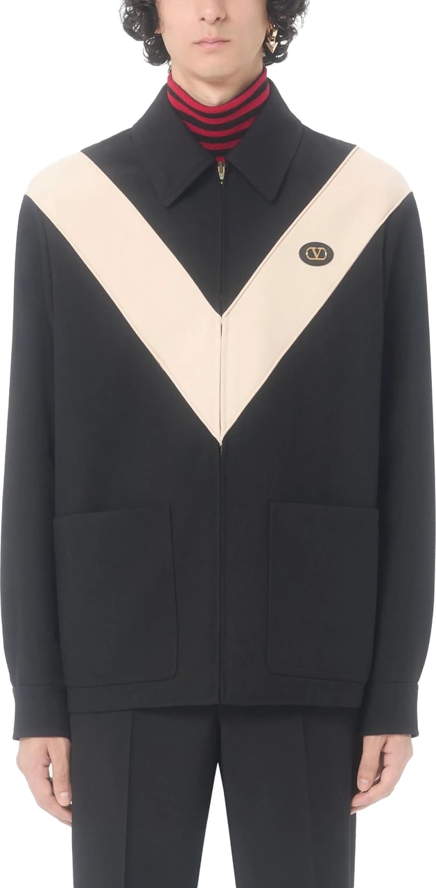 Valentino Black V-Shaped Contrast Panel Zip Jacket Zwart