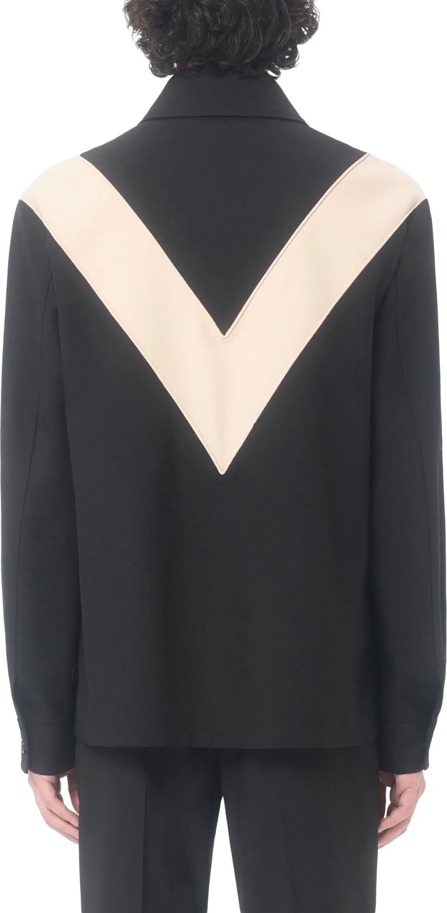Valentino Black V-Shaped Contrast Panel Zip Jacket Zwart