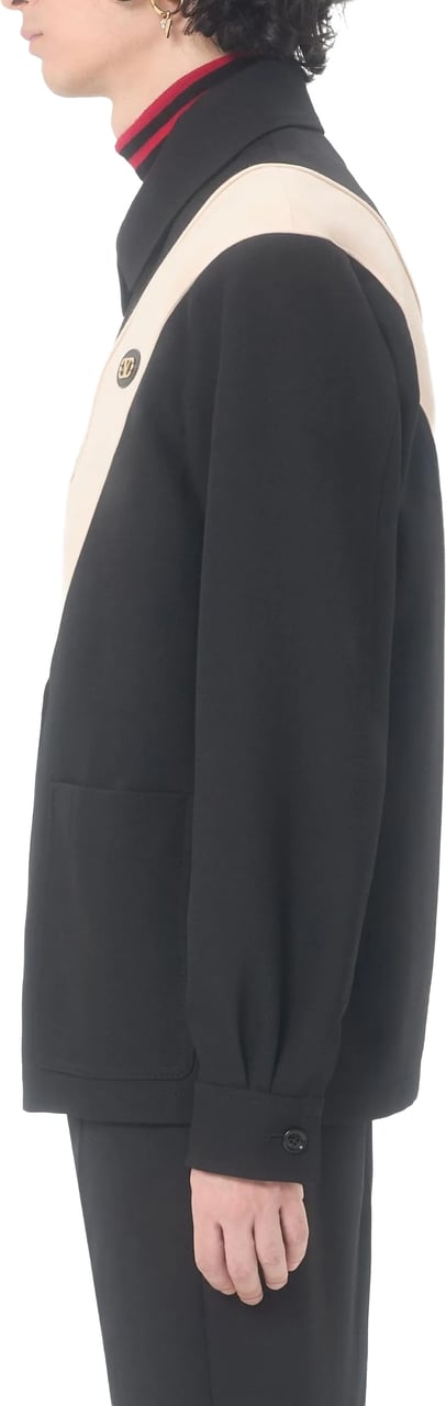 Valentino Black V-Shaped Contrast Panel Zip Jacket Zwart