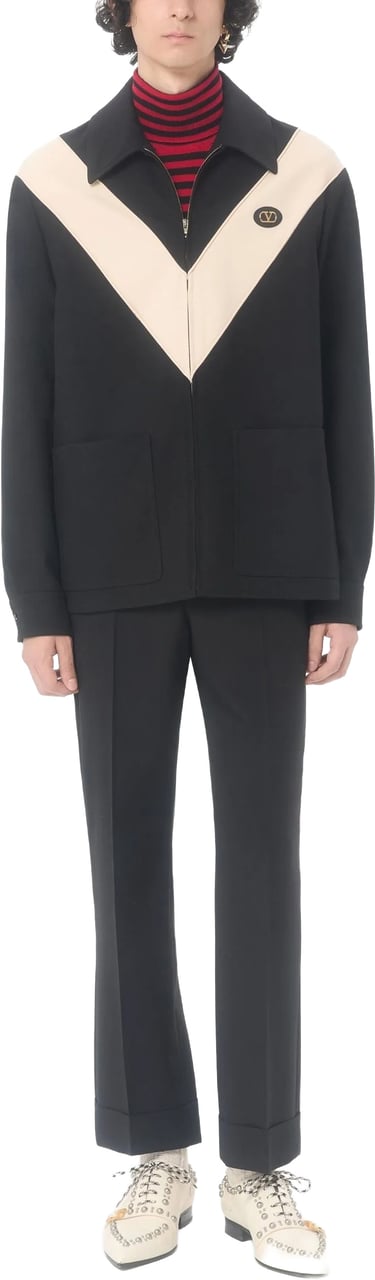 Valentino Black V-Shaped Contrast Panel Zip Jacket Zwart