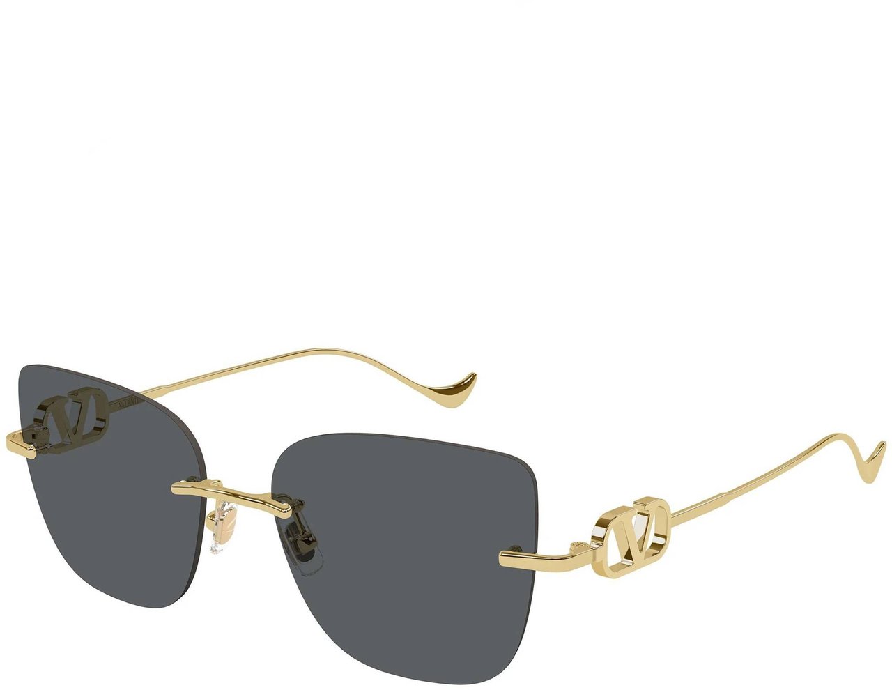 Valentino Black Rimless Rectangular Gold-tone Metal Sunglasses Grijs