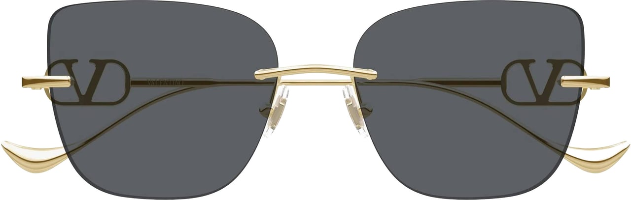 Valentino Black Rimless Rectangular Gold-tone Metal Sunglasses Grijs