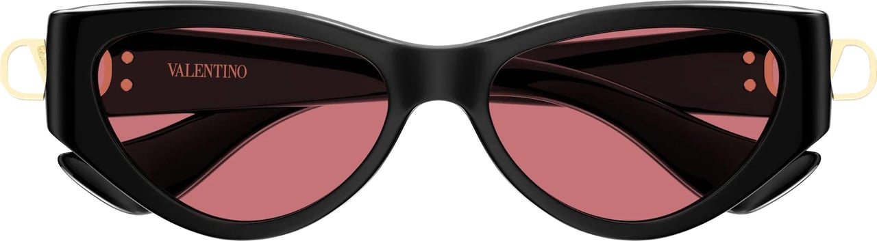 Valentino Black Cat-Eye Gold Emblem Acetate Sunglasses Zwart