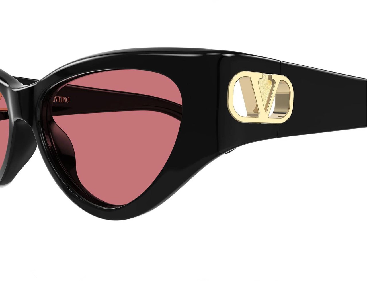 Valentino Black Cat-Eye Gold Emblem Acetate Sunglasses Zwart